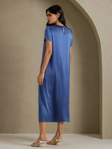 [Ekte Petrol] SilkSilky-NO Short Sleeve Crew Neck Kjole 002