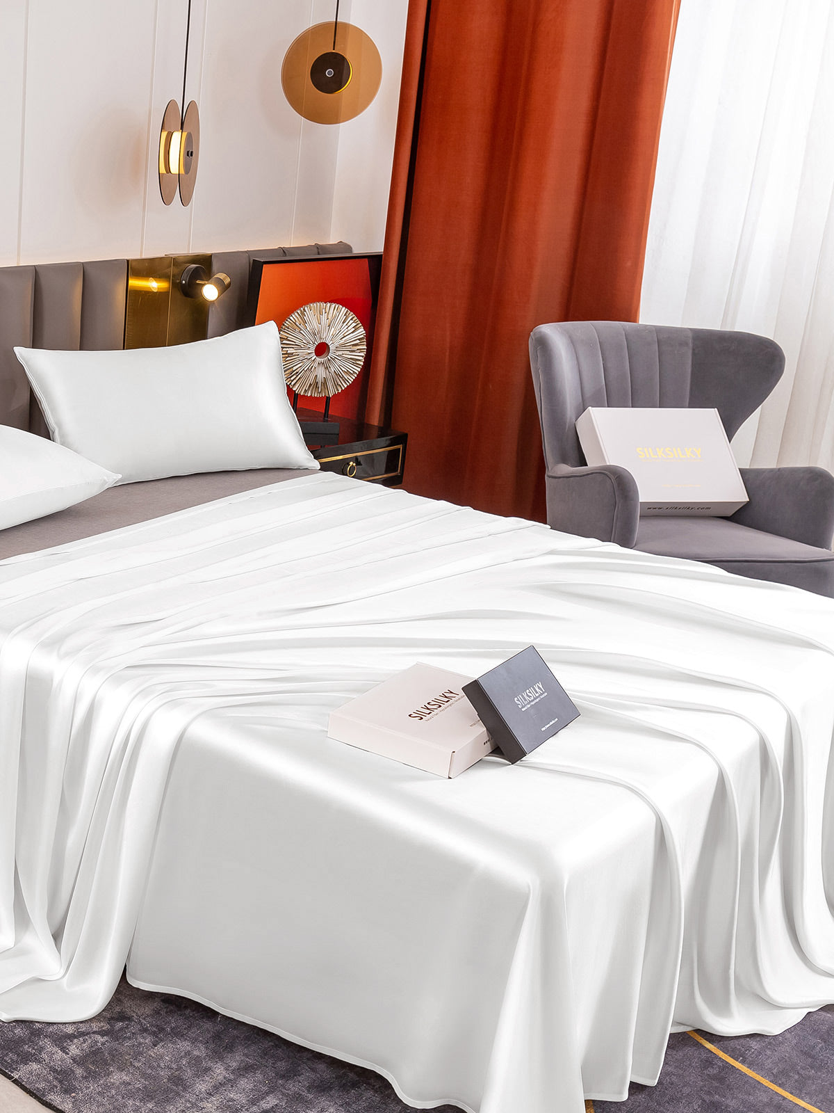 [Hvit] SilkSilky-NO 19Momme Bedding Set 004