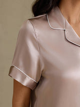[Skyggegrå] SilkSilky-NO Short Sleeve Lapel Collar Pyjamas for Kvinner 004