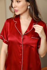 [Vin] SilkSilky-NO Short Sleeve Lapel Collar Pyjamas for Kvinner 008