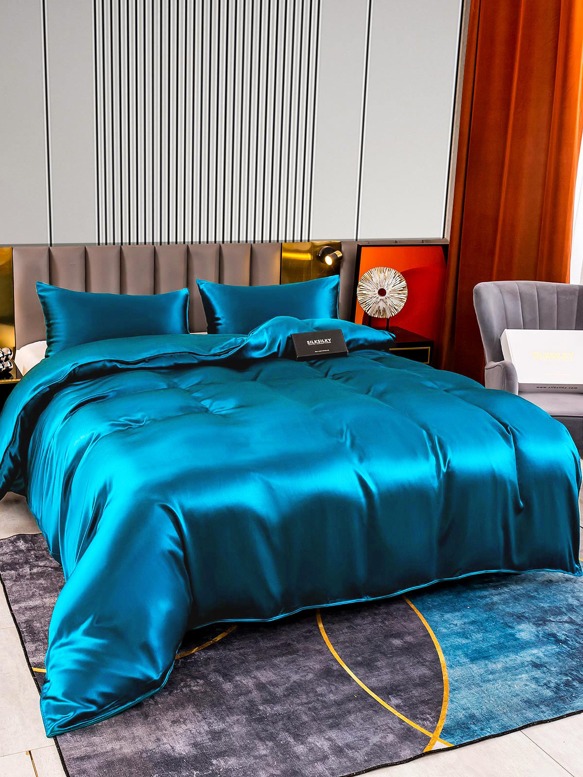 [Blågrønn] SilkSilky-NO 22Momme Bedding Set 004
