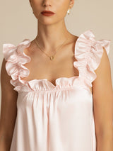 [Rosa] SilkSilky-NO Sleeveless Square Neck Nattkjole 004