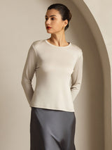 [Grå] SilkSilky-NO Long Sleeve Crew Neck T-skjorte for Kvinner 010
