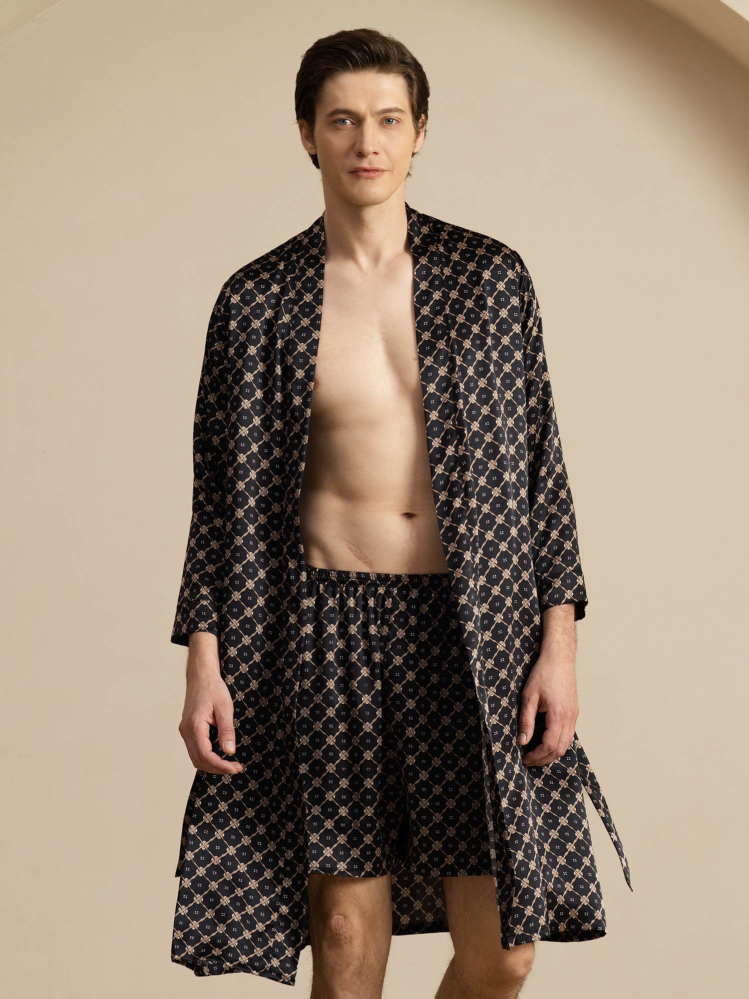 [Svart Kjede] SilkSilky-NO Long Sleeve Pyjamas for menn 001