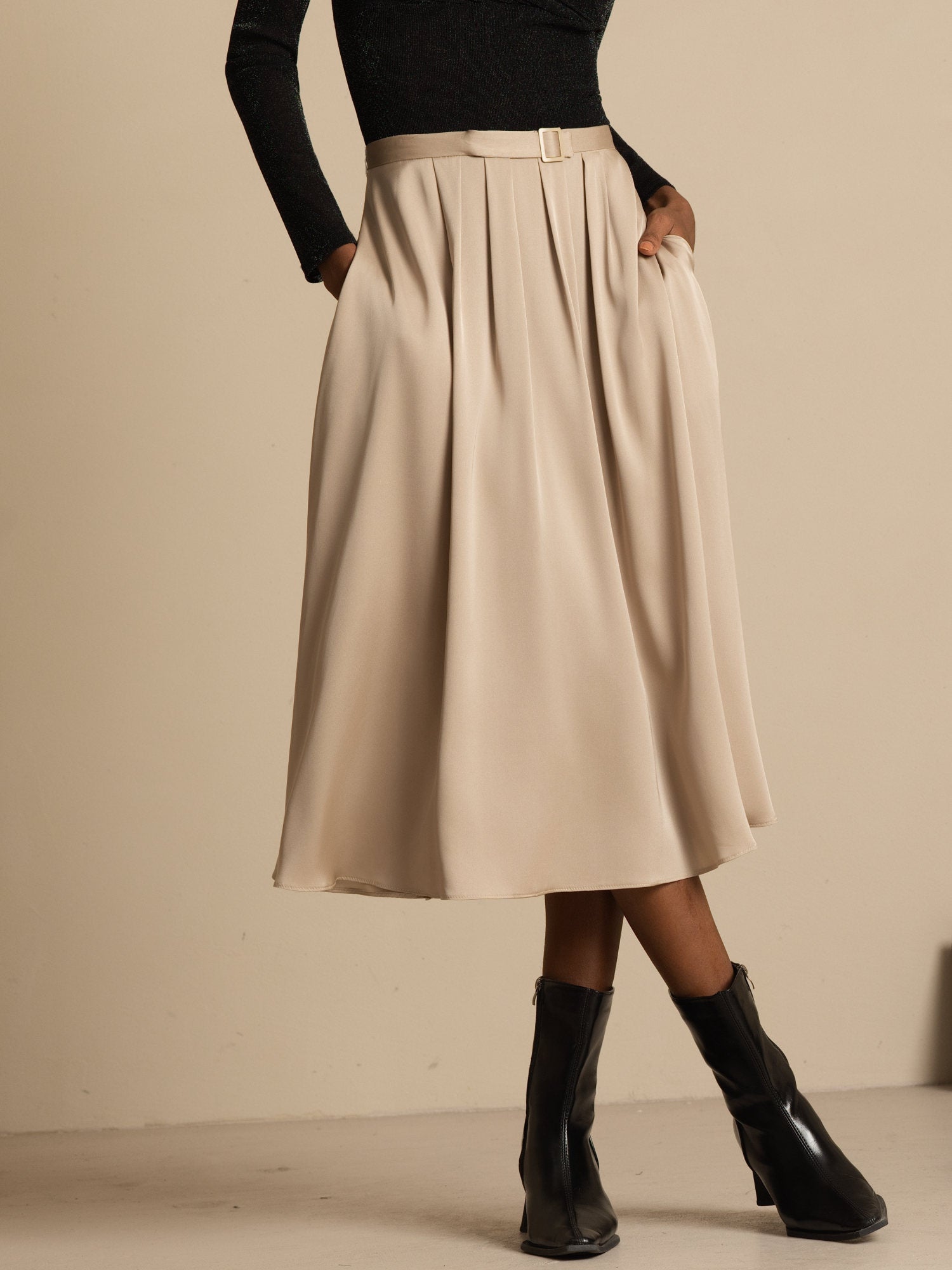 [Tan] SilkSilky-NO 19Momme Silke Skirt 001