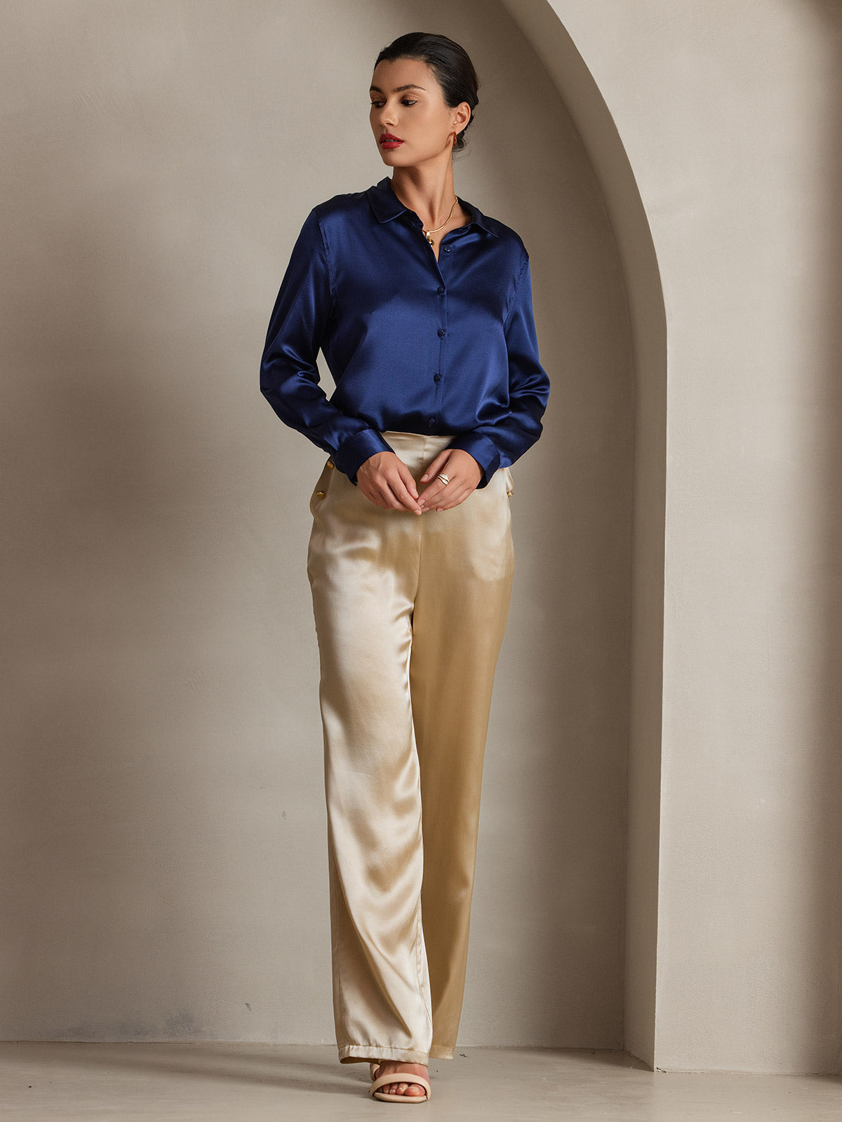 [Mørke blå] SilkSilky-NO Skjorte for Kvinner 006