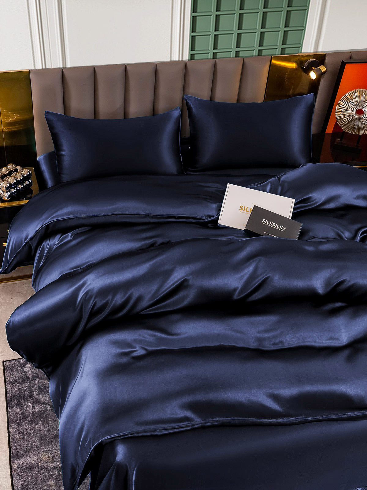 [Mørke blå] SilkSilky-NO 25Momme Bedding Set 004