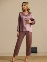 [Blek Mauve] SilkSilky-NO Long Sleeve Lapel Collar Pyjamas for Kvinner 007