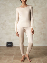 [Tan] SilkSilky-NO Long Sleeve Round Neck Dame Langt Undertøy 001