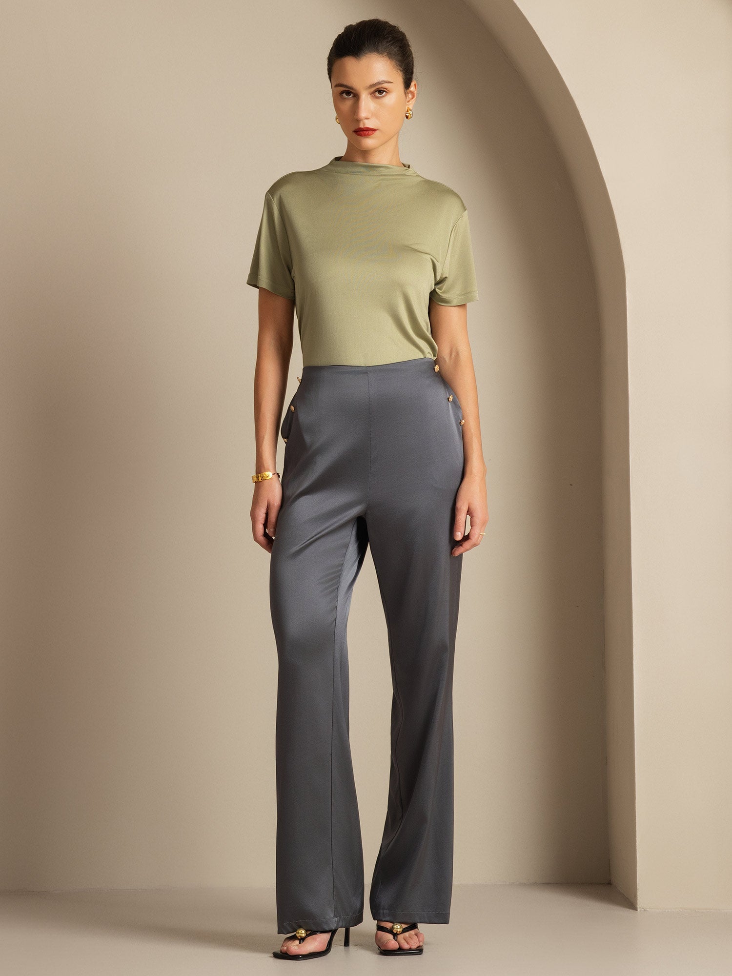 [Mørkegrå] SilkSilky-NO 19Momme Silke Womens Pants 008,