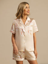 [Champagne] SilkSilky-NO Short Sleeve Lapel Collar Pyjamas for Kvinner 003