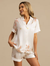 [Hvit] SilkSilky-NO Short Sleeve Lapel Collar Pyjamas for Kvinner 001