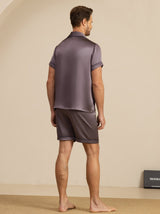 [Lilla Grå] SilkSilky-NO Short Sleeve Lapel Collar Pyjamas for menn 002