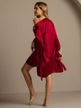 [Vin] SilkSilky-NO 3/4 Sleeve V Neck Nattkjole og Morgenkåpesett 002