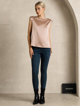 [Toscana] SilkSilky-NO Cap Sleeve Round Neck T-skjorte for Kvinner 005