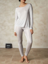 [Sølv] SilkSilky-NO Long Sleeve Round Neck Dame Langt Undertøy 001