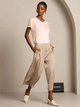 [Lyserosa] SilkSilky-NO Kort erm Rund Hals T-skjorte for Kvinner 006