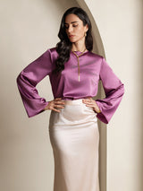 [Mørklilla] SilkSilky-NO Long Sleeve Boat Neck Bluse 004