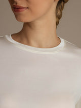 [Hvit] SilkSilky-NO Langermet Tett Crew Neck T-skjorte for Kvinner 007