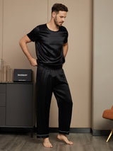 [Svart] SilkSilky-NO Short Sleeve Round Neck Pyjamas for menn 004
