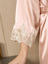 [Rosa] SilkSilky-NO 3/4 Sleeve V Neck Nattkjole og Morgenkåpesett 010