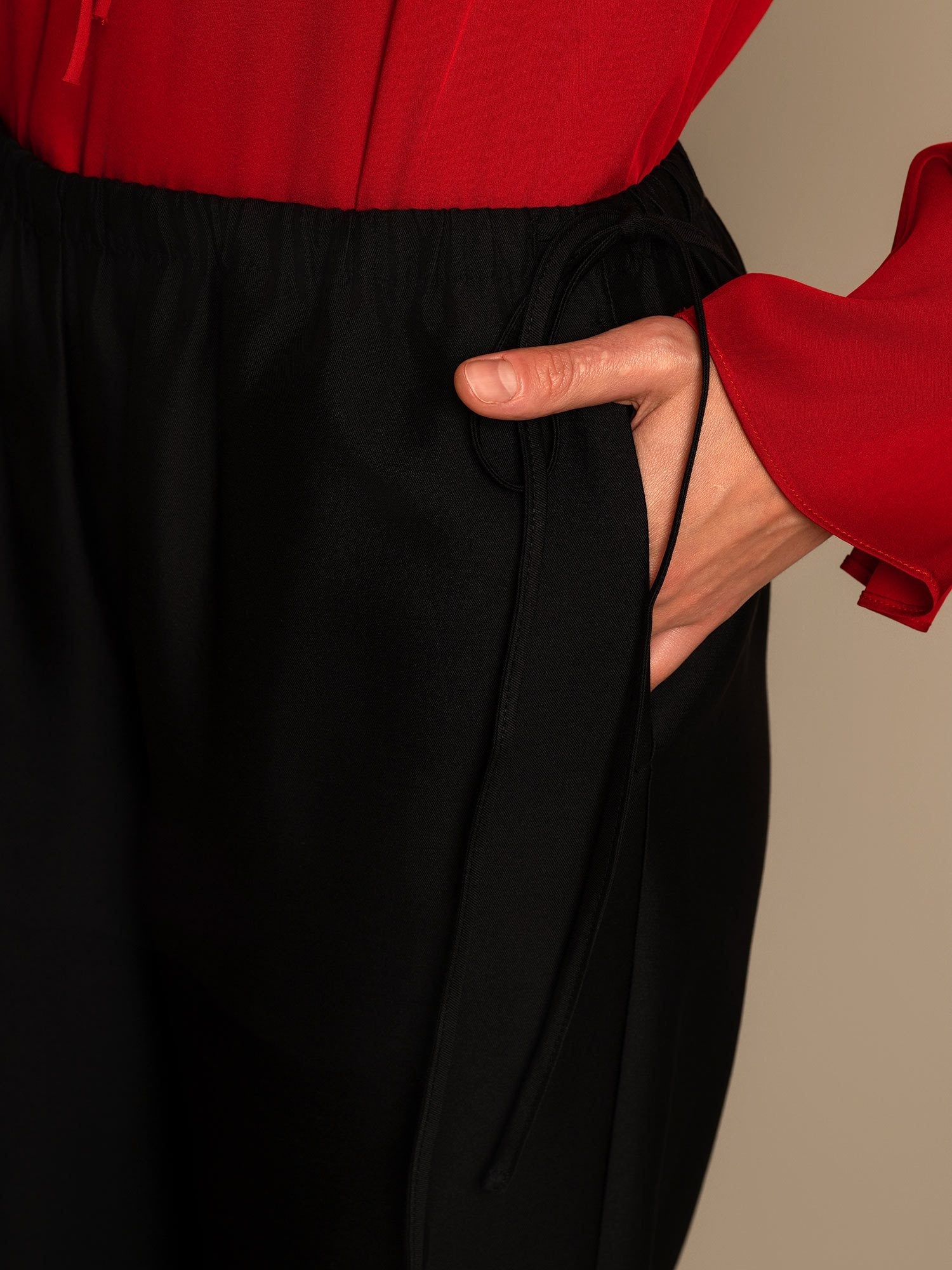 [Svart] SilkSilky-NO 32Momme Silk-Wool Blend Womens Pants 004,