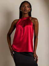 [Vin] SilkSilky-NO Sleeveless Halterneck T-skjorte for Kvinner 004