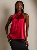 [Vin] SilkSilky-NO Sleeveless Halterneck T-skjorte for Kvinner 001