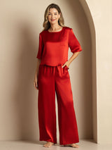 [Vin] SilkSilky-NO Halv erme Round Neck Pyjamas for Kvinner 003