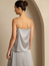 [Griffin Grå] SilkSilky-NO 19Momme Spaghetti Stropp Dyp Rund Halsutringning Camisole Topp 002