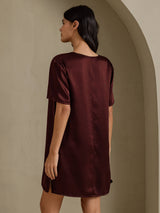 [Brun] SilkSilky-NO Half Sleeve V Neck Nattkjole 002