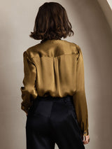 [Brun] SilkSilky-NO Long Sleeve Tie Neck Damebluser 002
