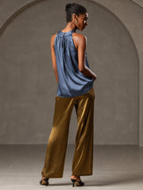 [Ekte Petrol] SilkSilky-NO Sleeveless Halterneck T-skjorte for Kvinner 002