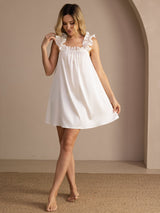 [Hvit] SilkSilky-NO Sleeveless Square Neck Nattkjole 007