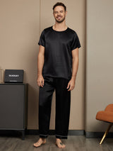 [Svart] SilkSilky-NO Short Sleeve Round Neck Pyjamas for menn 001