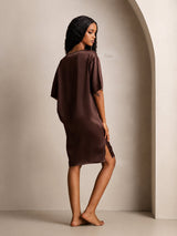 [Brun] SilkSilky-NO Half Sleeve V Neck Nattkjole 002