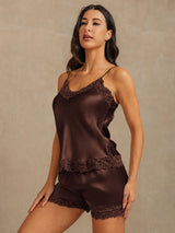 [Brun] SilkSilky-NO Spaghetti Strap V Neck Camisole sett 001