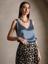 [Ekte Petrol] SilkSilky-NO Sleeveless V Neck Camisole Topp 004
