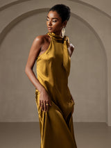 [Brun] SilkSilky-NO Sleeveless Halterneck Kjole 007