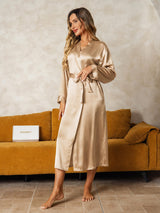 [Champagne] SilkSilky-NO Long Sleeve Morgenkåpe for Kvinner 005