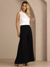 [Hvit] SilkSilky-NO Sleeveless Lapel Collar Skjorte for Kvinner 008