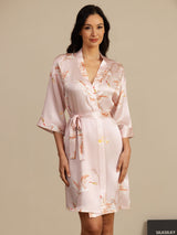 [Rosa] SilkSilky-NO 19Momme 3/4 erme Morgenkåpe for Kvinner 005