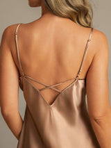 [Brun] SilkSilky-NO Spaghetti Strap V Neck Nattkjole 005