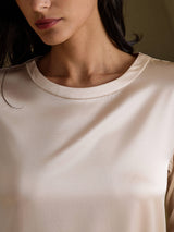 [Beige] SilkSilky-NO 3/4 Sleeve Round Neck Kjole 003