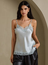 [Gråblå] SilkSilky-NO V Neck Camisole Topp 003