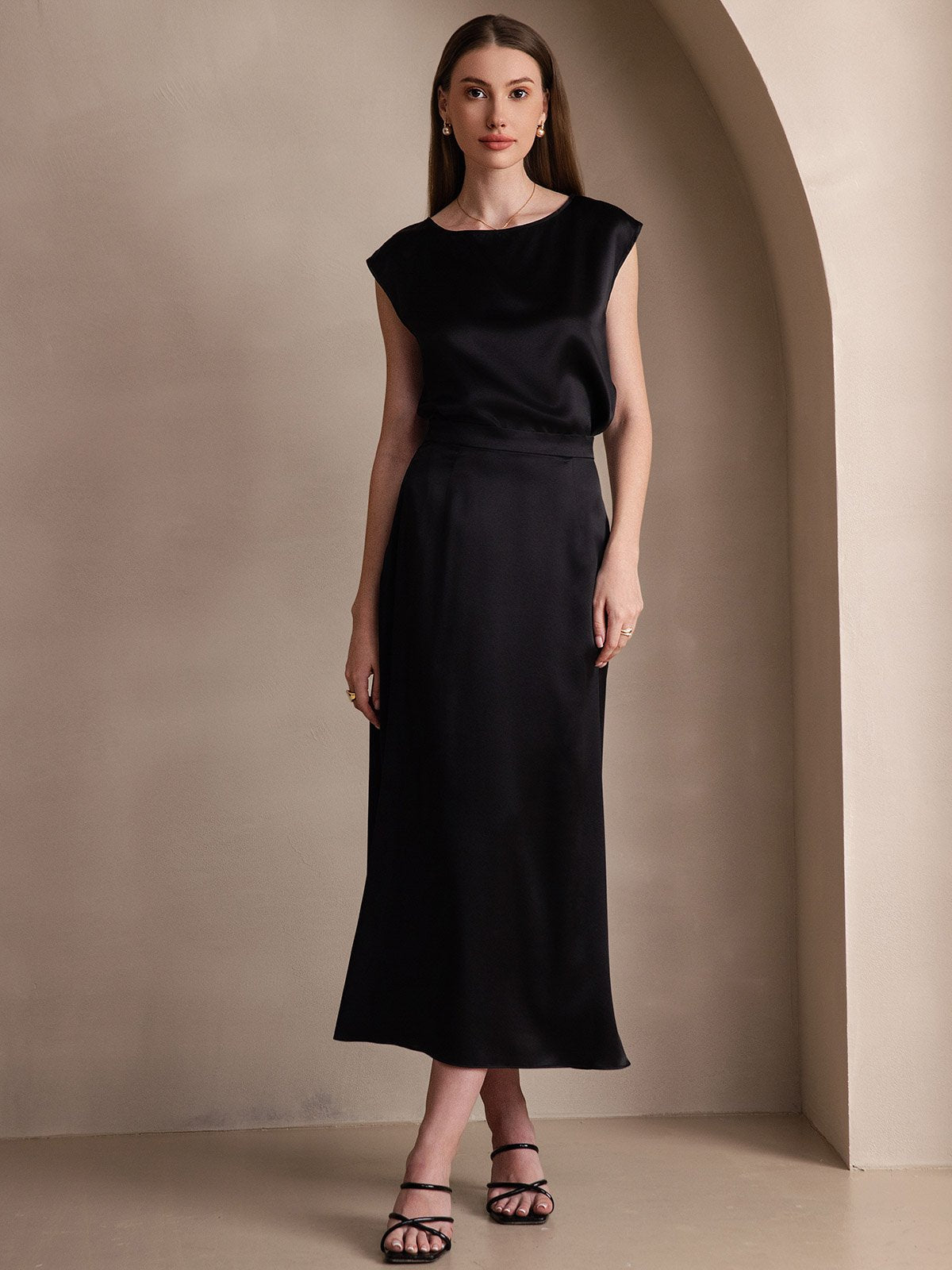 [Svart] SilkSilky-NO 19Momme Silke Skirt 005