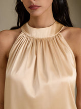 [Champagne] SilkSilky-NO Sleeveless Halterneck T-skjorte for Kvinner 004