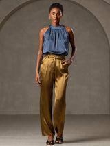 [Ekte Petrol] SilkSilky-NO Sleeveless Halterneck T-skjorte for Kvinner 005