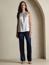 [Lysegrå] SilkSilky-NO Sleeveless Halterneck T-skjorte for Kvinner 006