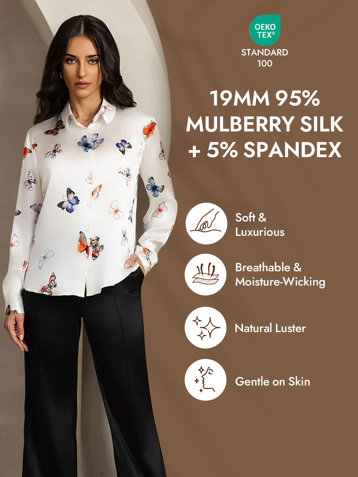 [Hvit Sommerfugl] SilkSilky-NO Silke Womens Shirt 004